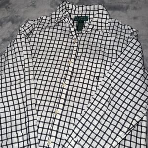 Lauren Ralph Lauren Black White Grid Check Button Down Shirt Men’s M RL Logo